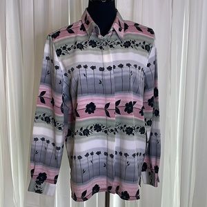 Pink/Gray/White/Green Floral Print Long Sleeve Shirt by Alfred Dunner, size 10